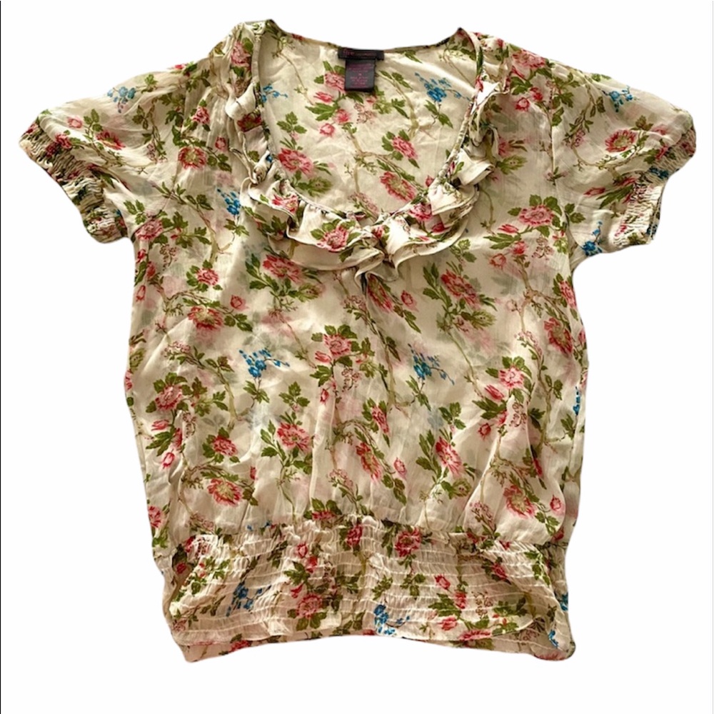 Floral beige chiffon top